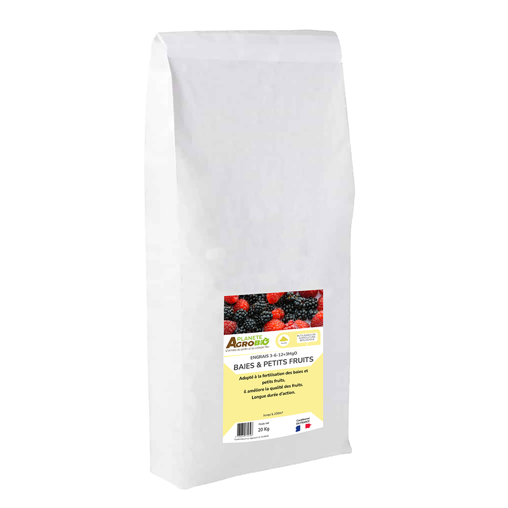 Engrais micro granulés baies et petits fruits 20kg (NPK 3-6-12)