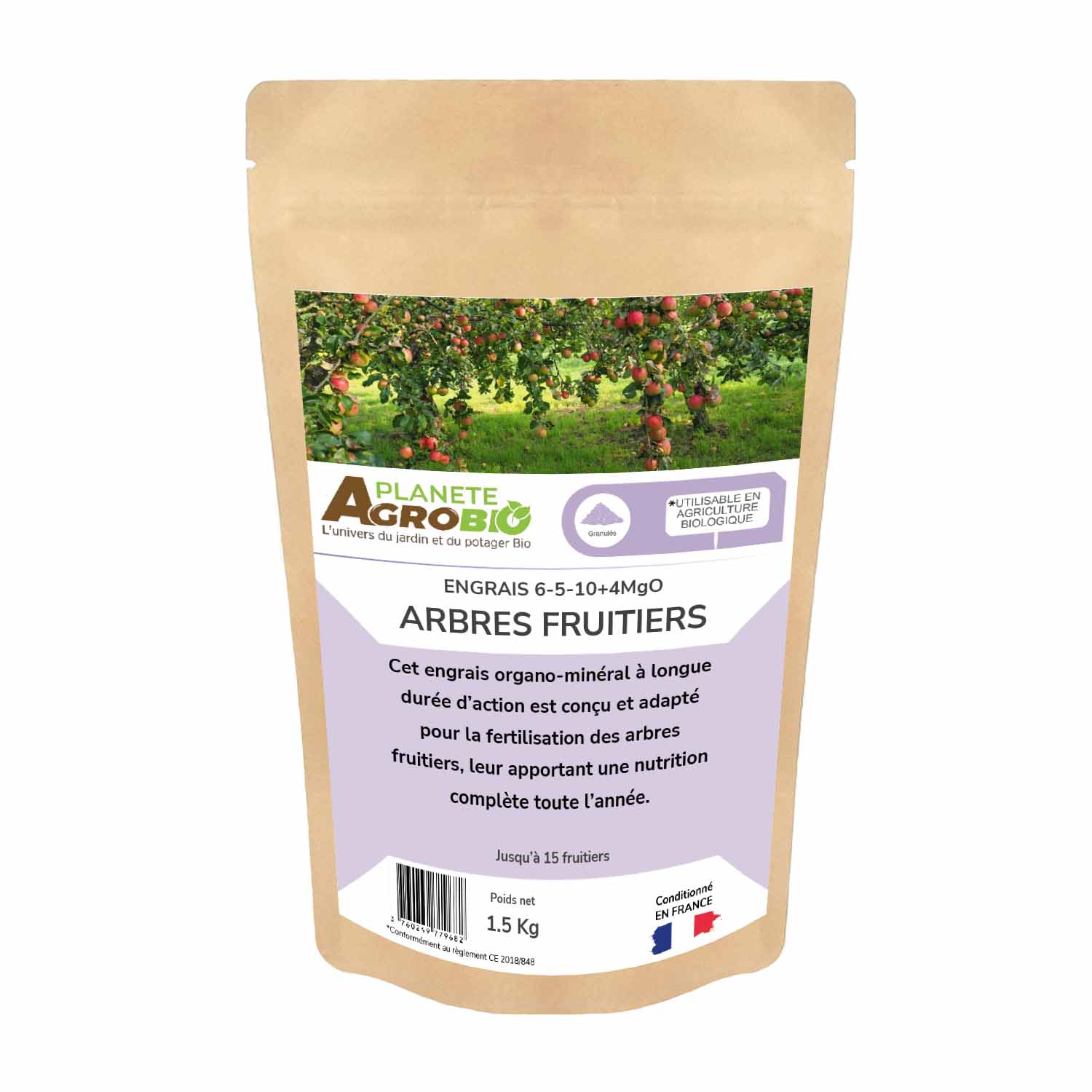 Engrais micro granulés arbres fruitiers 1.5kg (NPK 6-5-10)