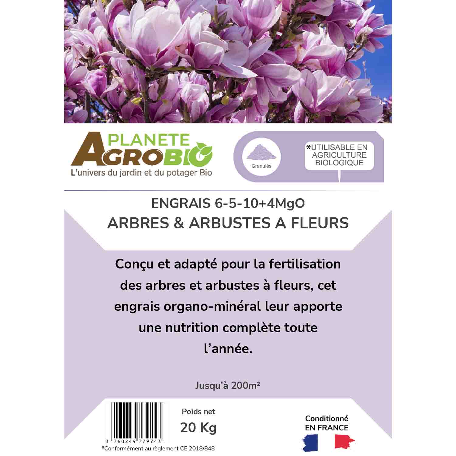 Engrais micro granulés arbres et arbustes à fleurs 20Kg (NPK 6-5-10) – Image 3