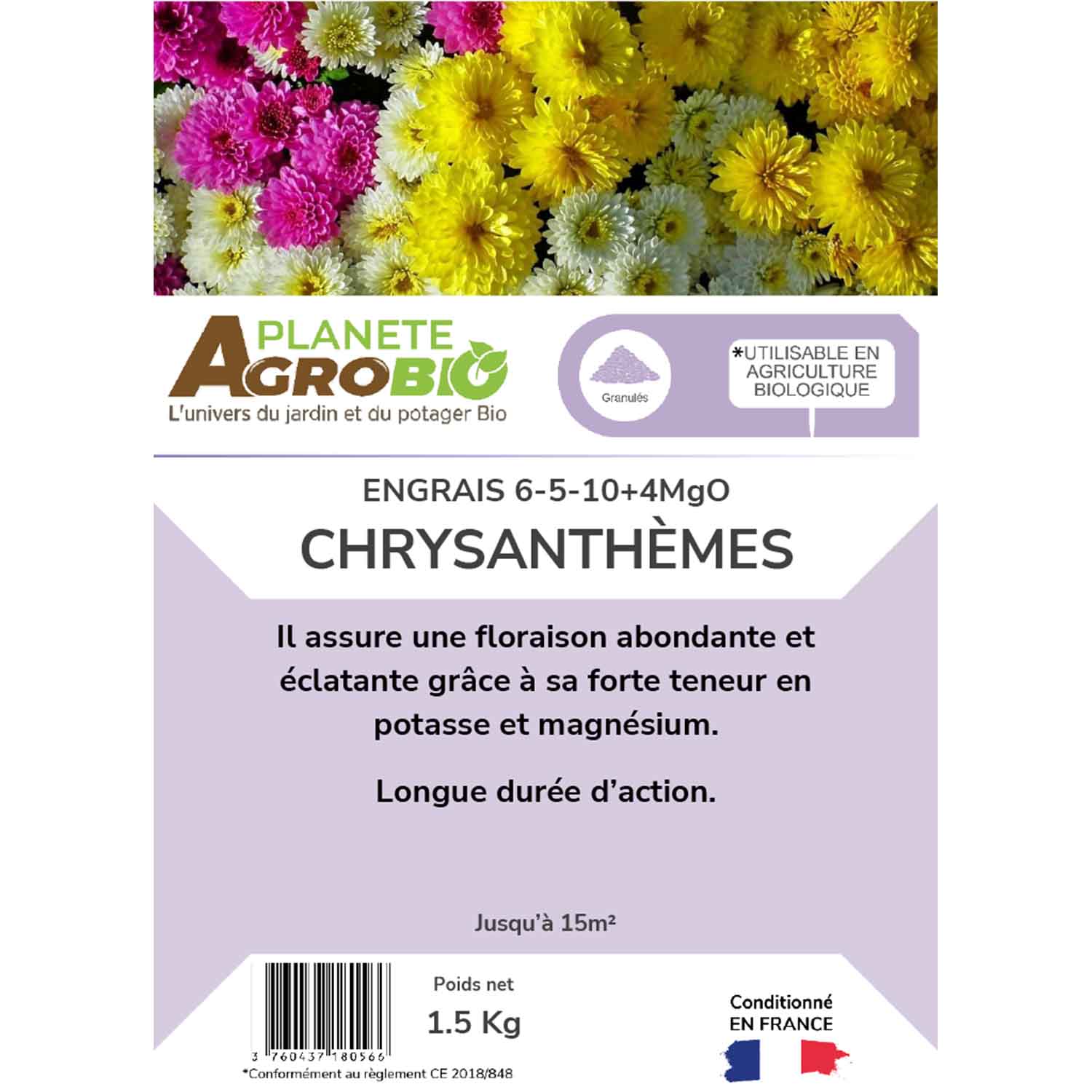 Engrais micro granulés chrysanthèmes 1.5Kg (NPK 6-5-10) – Image 3