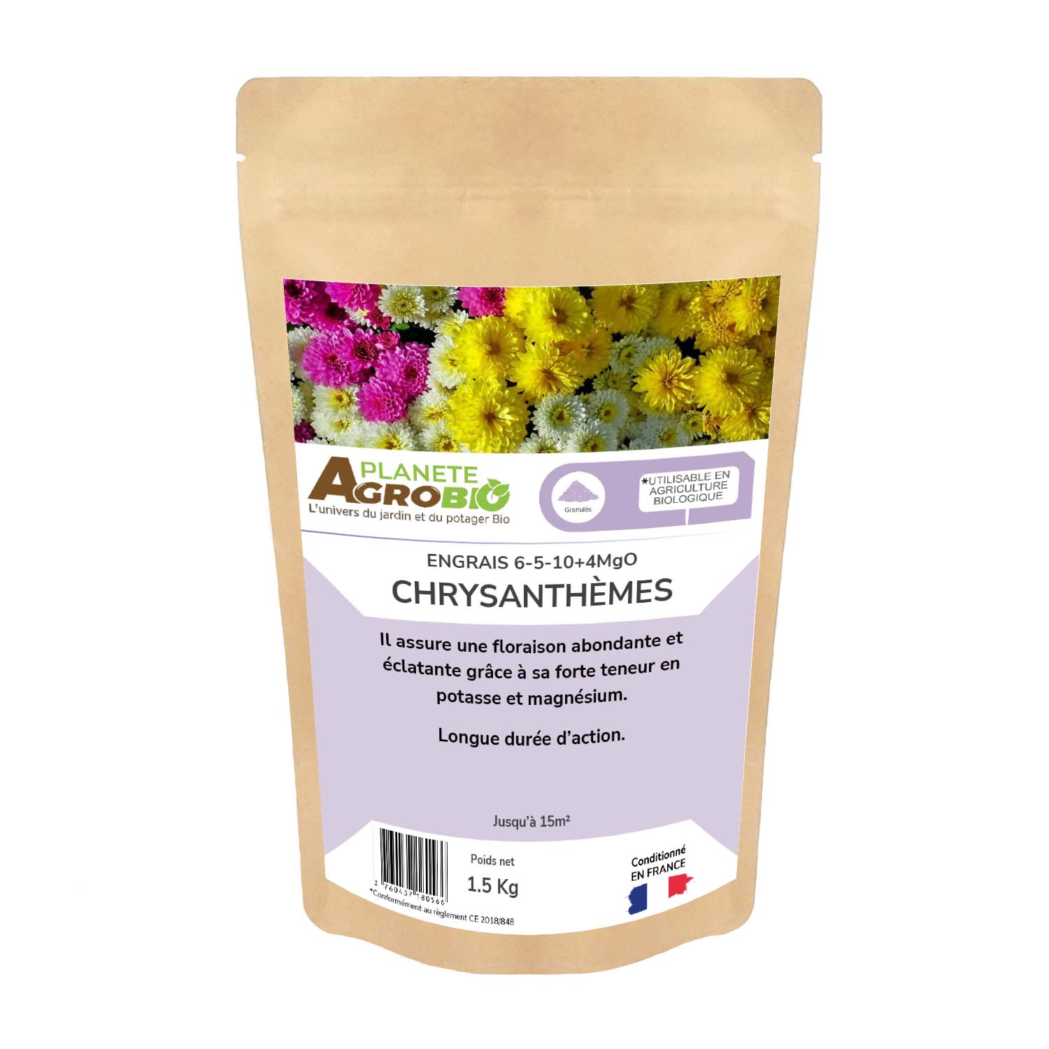 Engrais micro granulés chrysanthèmes 1.5Kg (NPK 6-5-10)