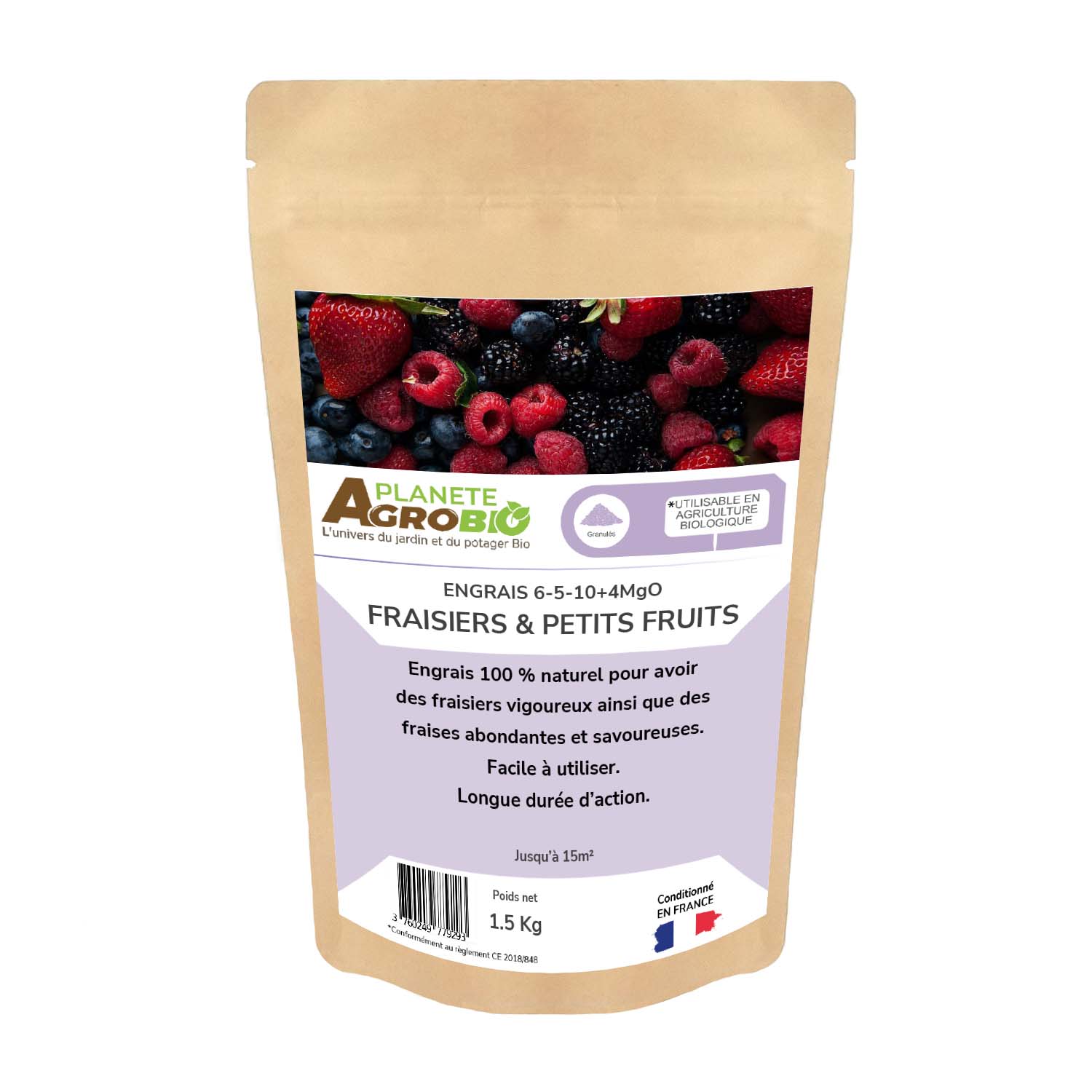 Engrais micro granulés fraisiers & petits fruits 1.5Kg (NPK 6-5-10)