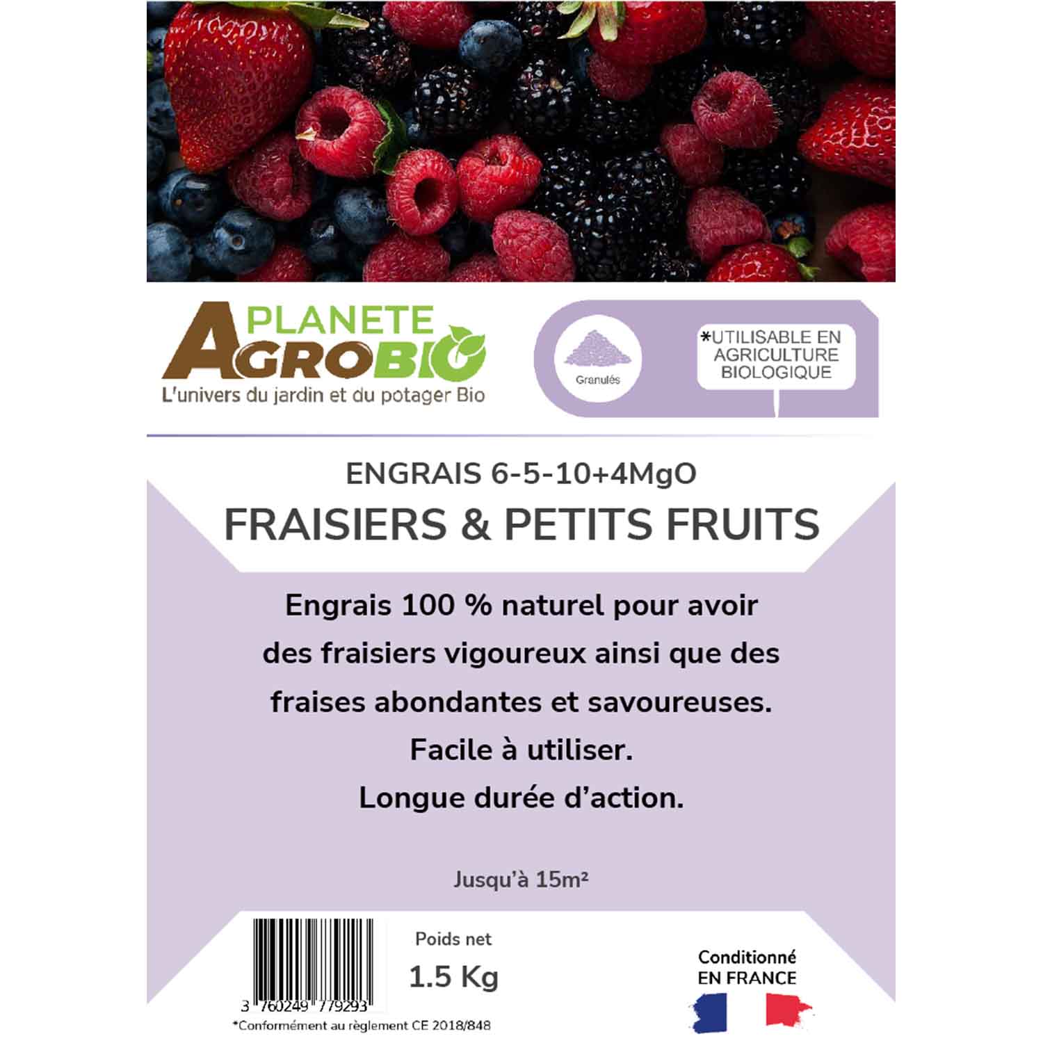 Engrais micro granulés fraisiers & petits fruits 1.5Kg (NPK 6-5-10) – Image 3