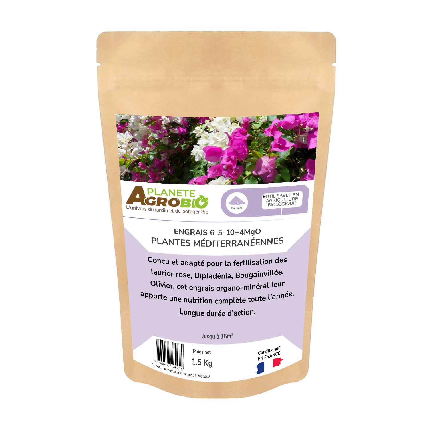 Engrais micro granulés plantes méditerranéennes 1.5kg (NPK 6-5-10)