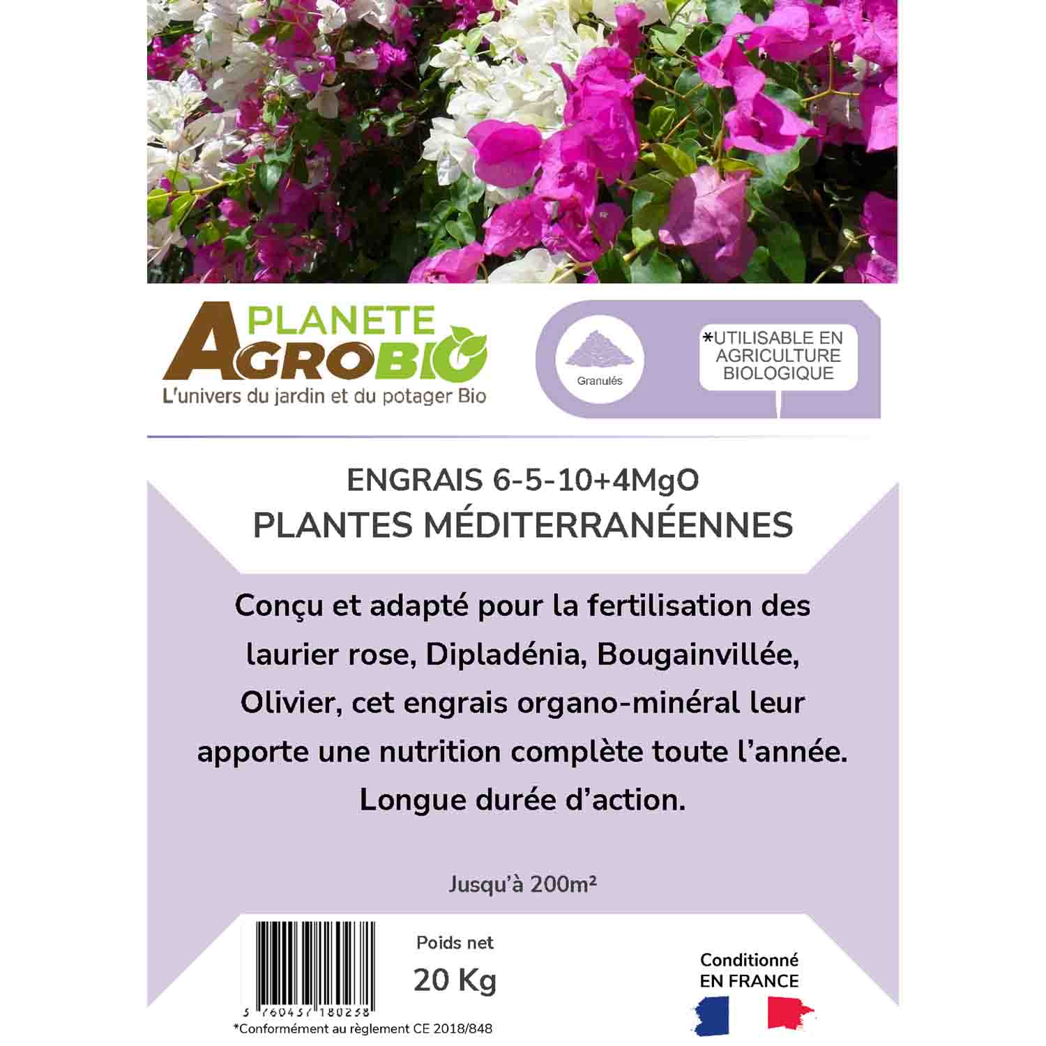 Engrais micro granulés plantes méditerranéennes 20kg (NPK 6-5-10) – Image 3