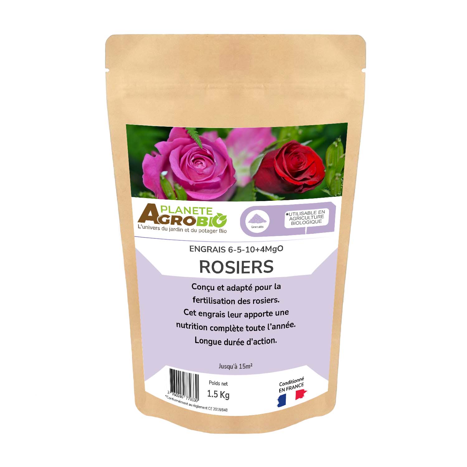 Engrais micro granulés rosiers 1.5kg (NPK 6-5-10)